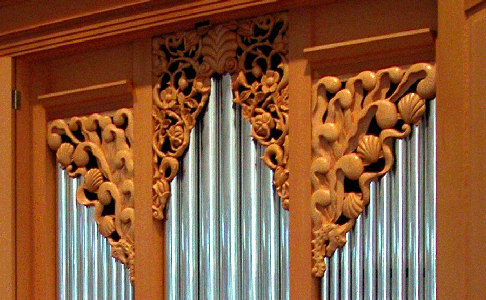 Pipe shade carvings, carved wood ornament, Fritts pipe organ, Lippincott Residence